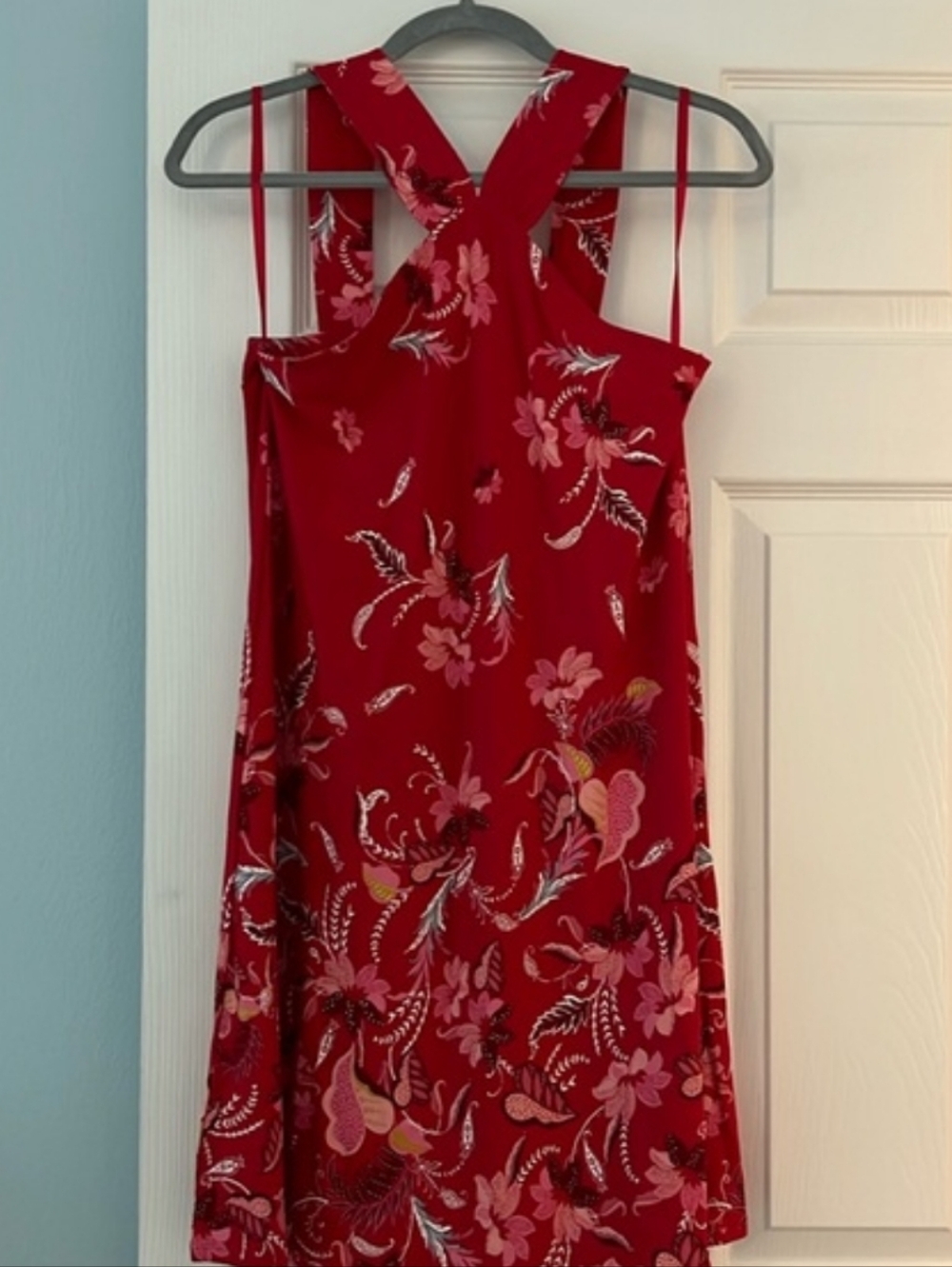 LOFT Red Floral Cross Mini Dress